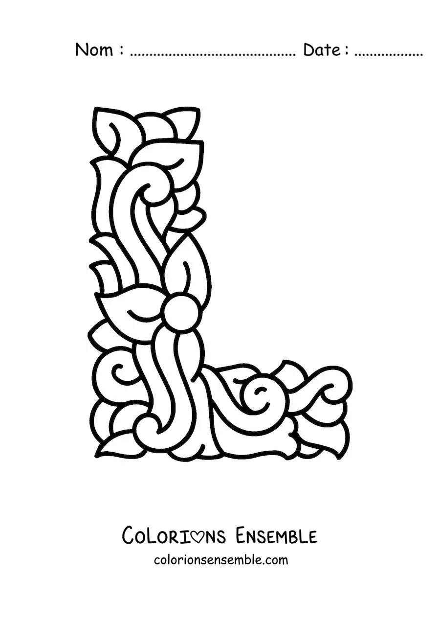 Image à colorier de la lettre L majuscule décorée