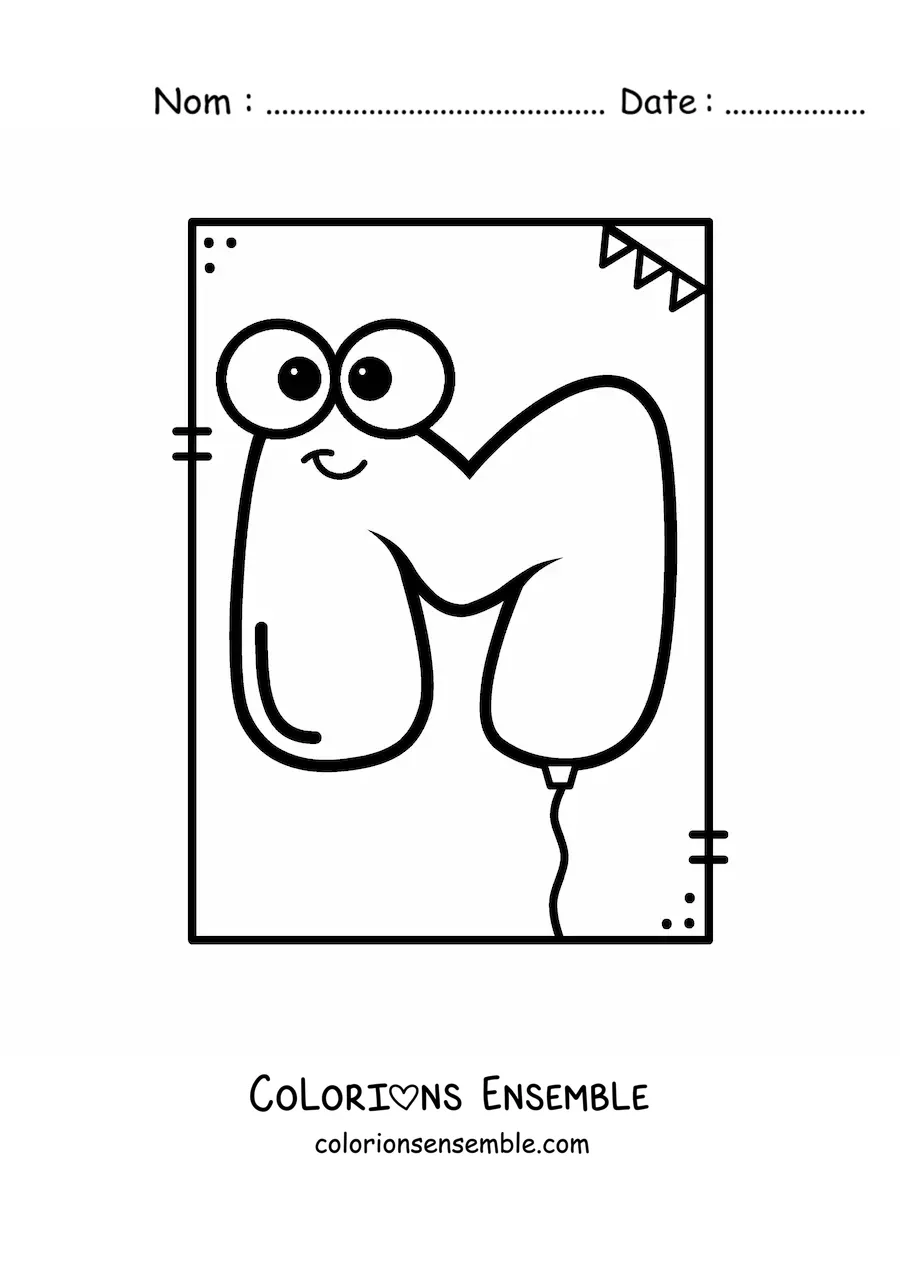 Image à colorier de la lettre M animée en forme de ballon