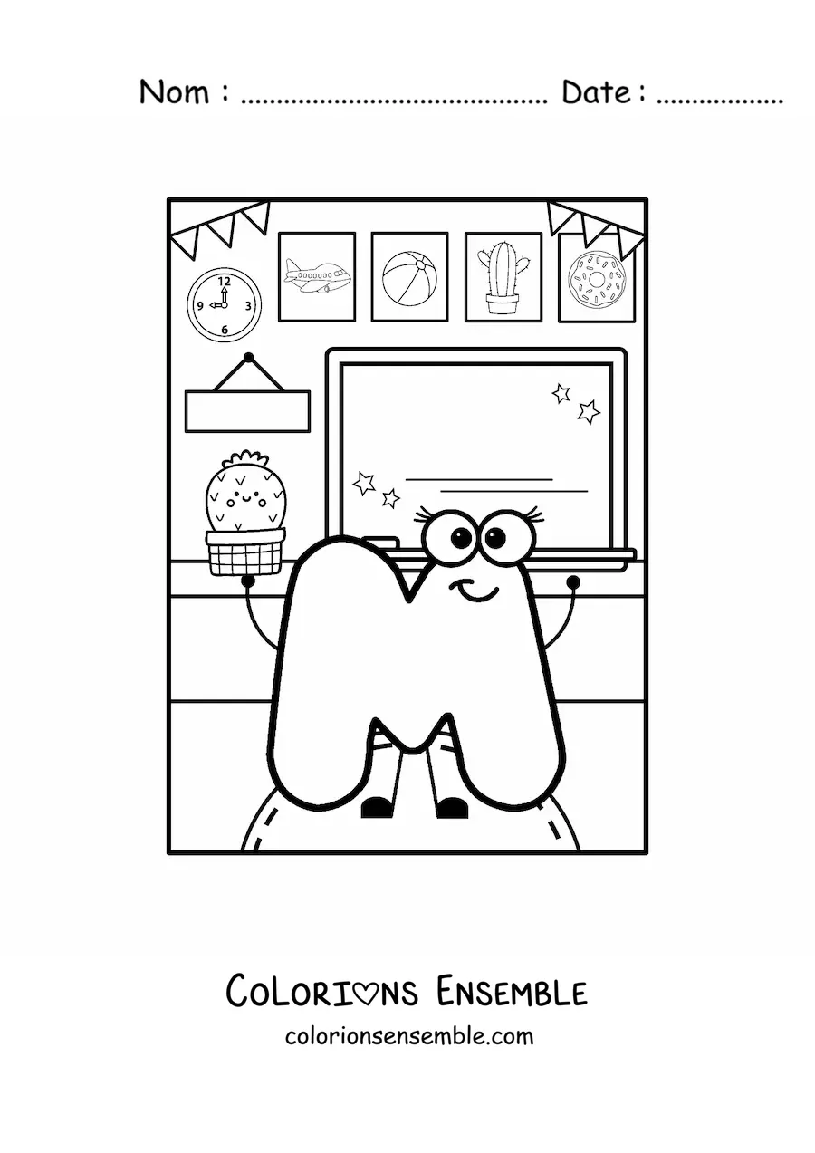 Image à colorier de la lettre M animée à l’école