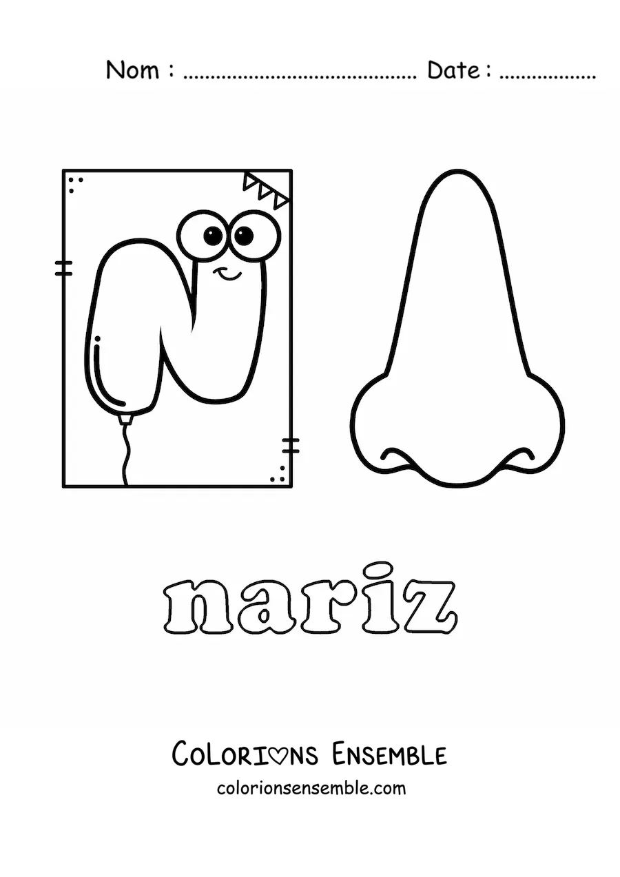 Image à colorier du N de nez