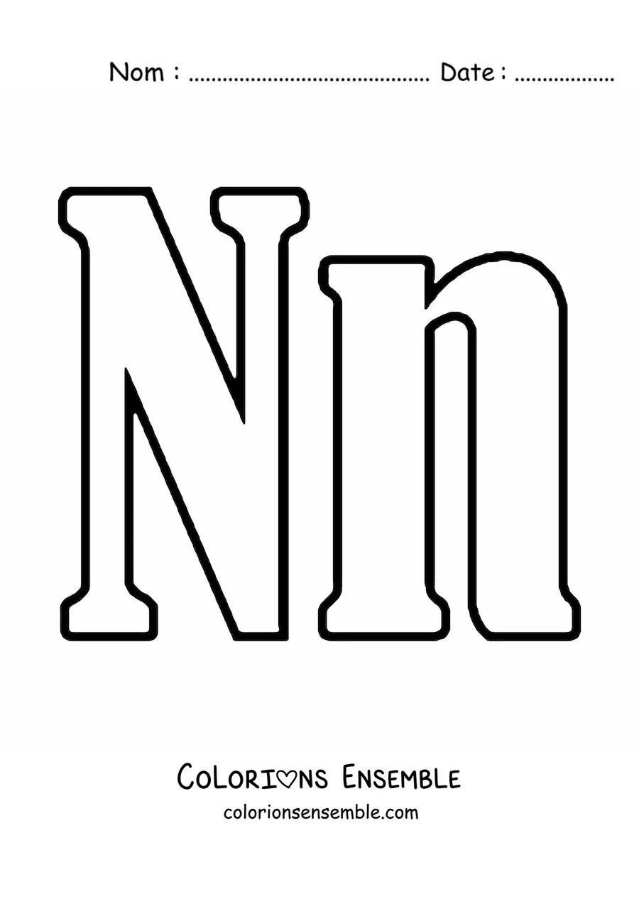 Image à colorier de la lettre N majuscule et minuscule en grand