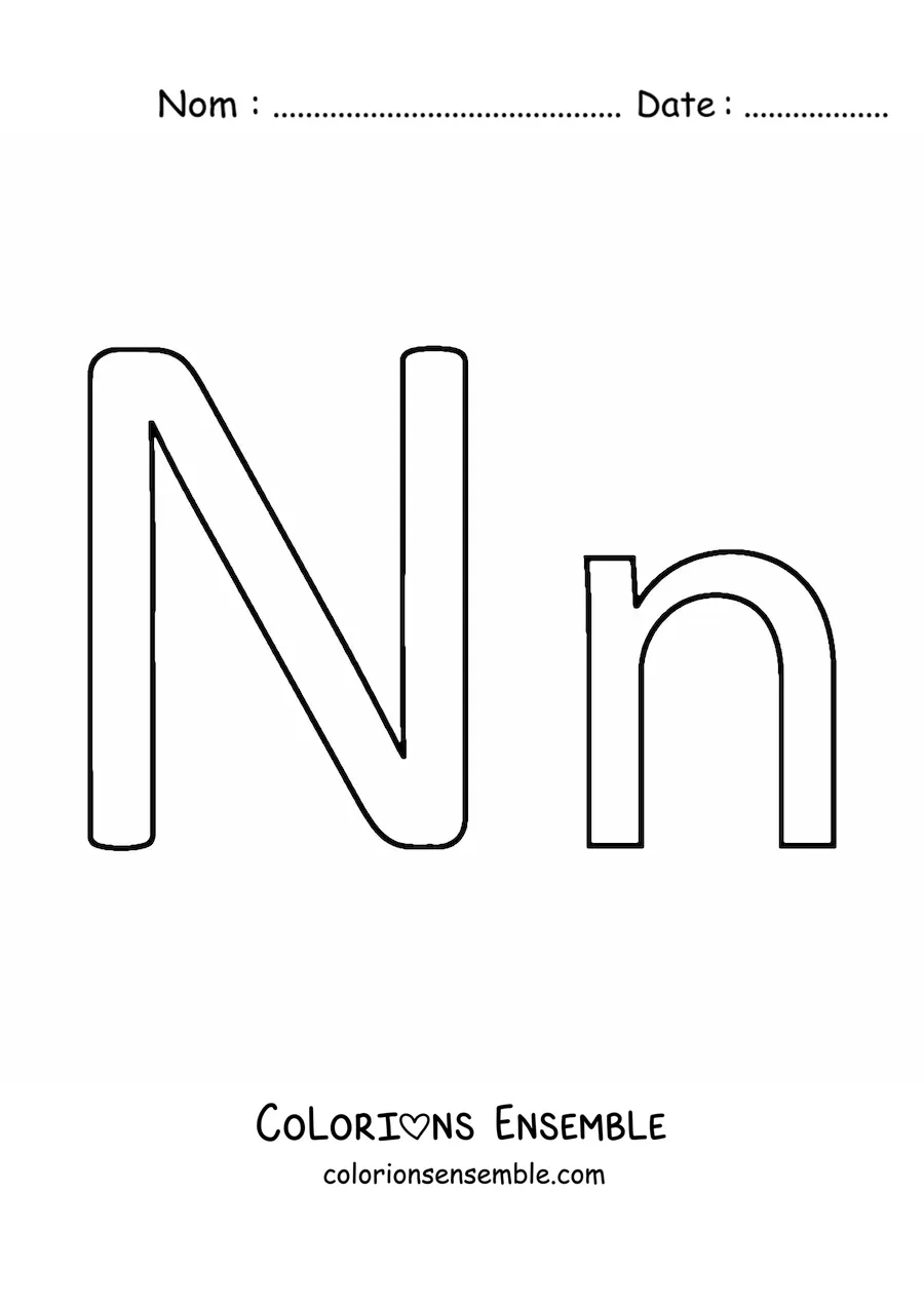 Image à colorier de la lettre N majuscule et minuscule, facile