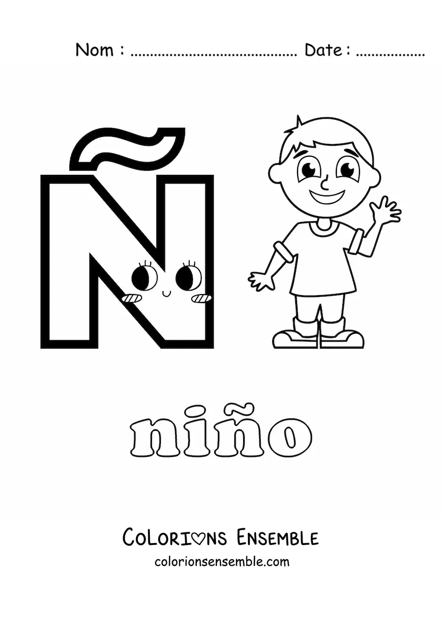 Image à colorier du Ñ de « niño » (garçon)