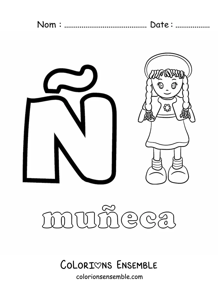 Image à colorier du Ñ de « muñeca » (poupée)