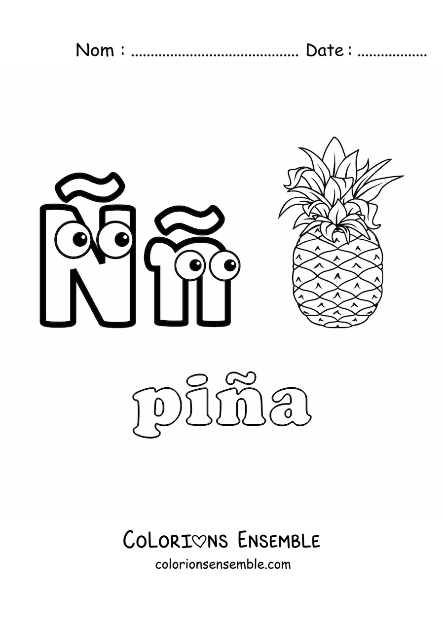 Image à colorier du Ñ de « piña » (ananas)