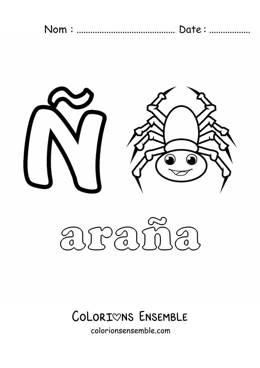 Image à colorier du Ñ de « araña » (araignée)