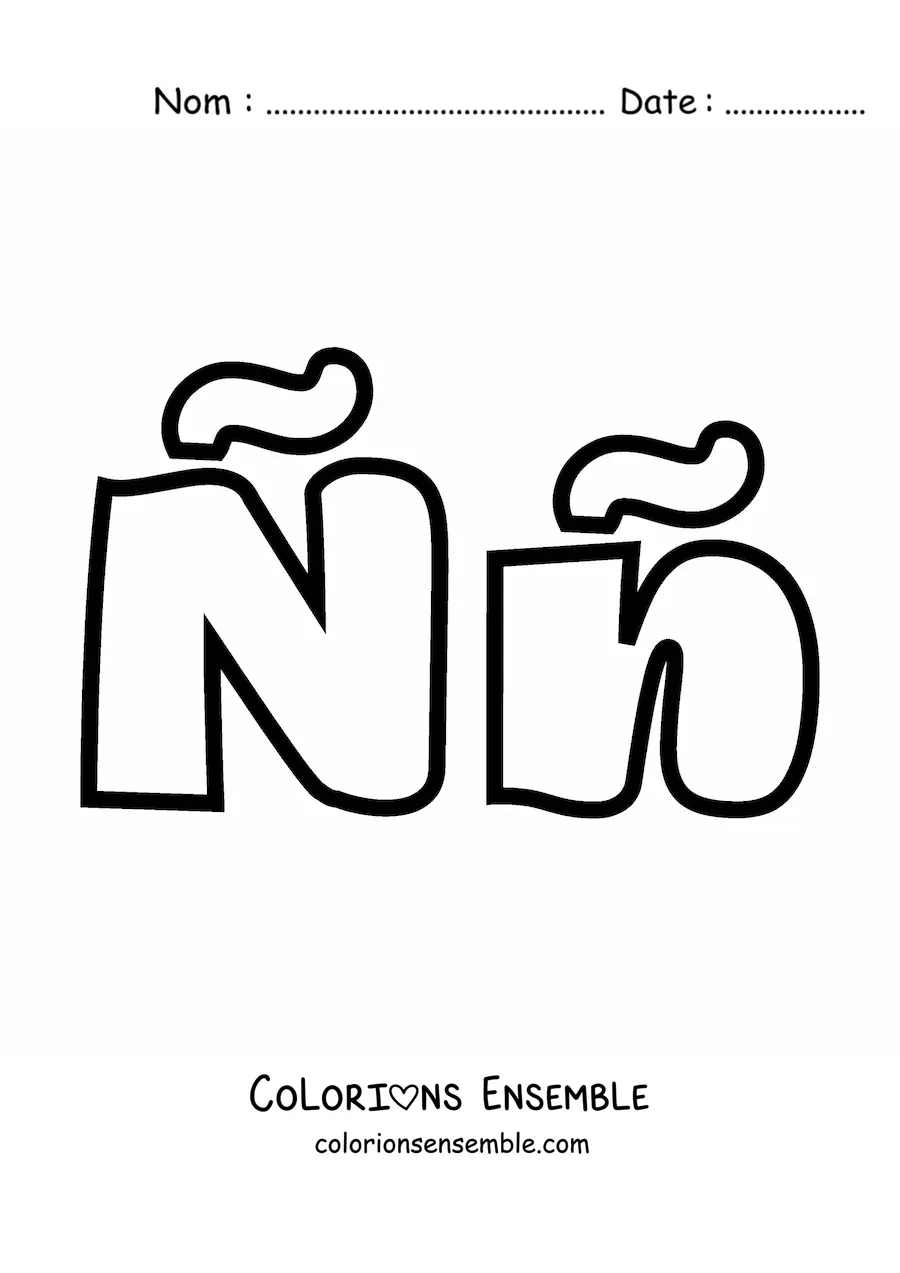 Image à colorier de la lettre Ñ majuscule et minuscule en grand