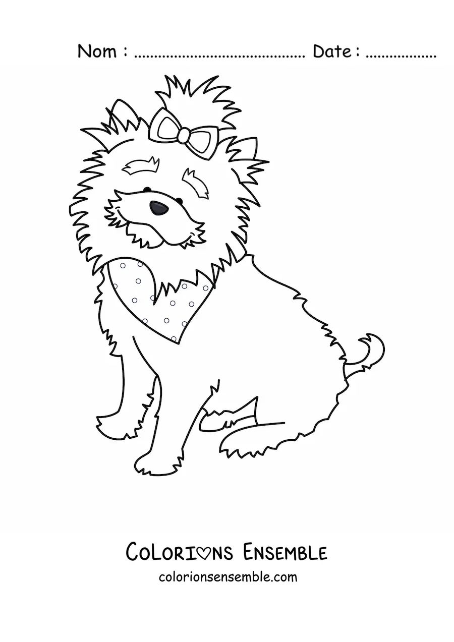 Image à colorier d’un yorkshire terrier assis portant un bandana et un nœud