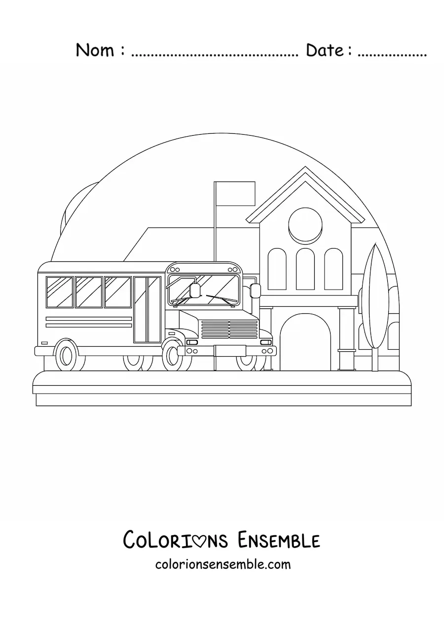 Image à colorier d'un autobus scolaire à l'école