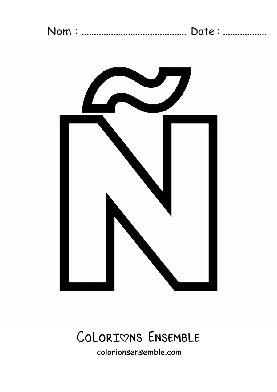 Image à colorier de la lettre Ñ majuscule, facile