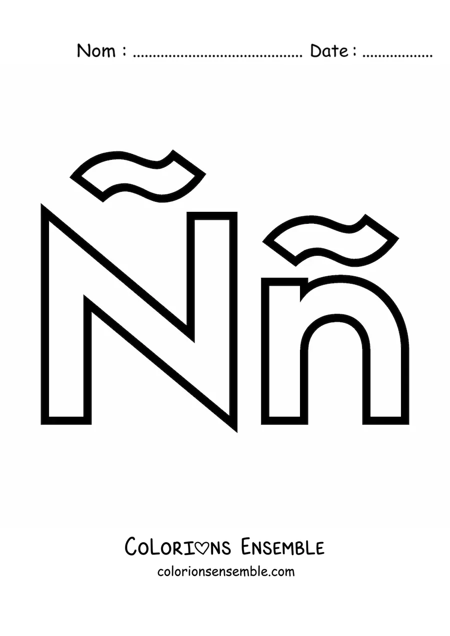 Image à colorier de la lettre Ñ majuscule et minuscule