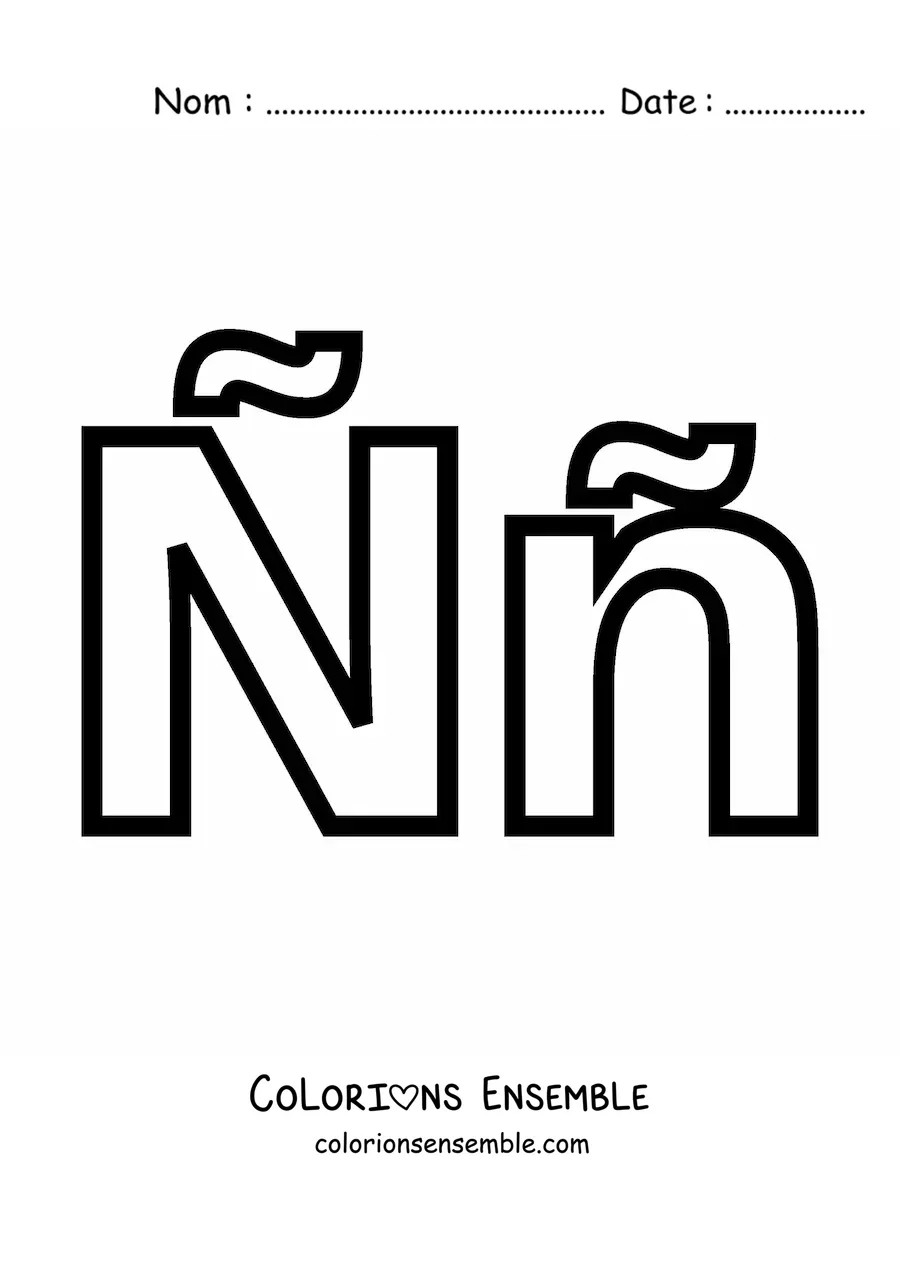 Image à colorier de la lettre Ñ majuscule et minuscule, facile