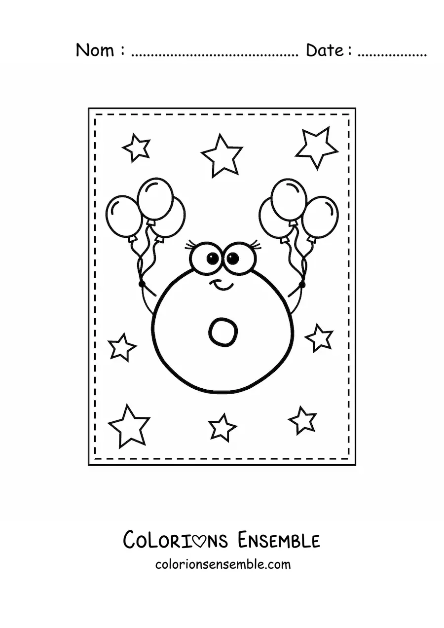 Image à colorier de la lettre O majuscule animée avec des ballons