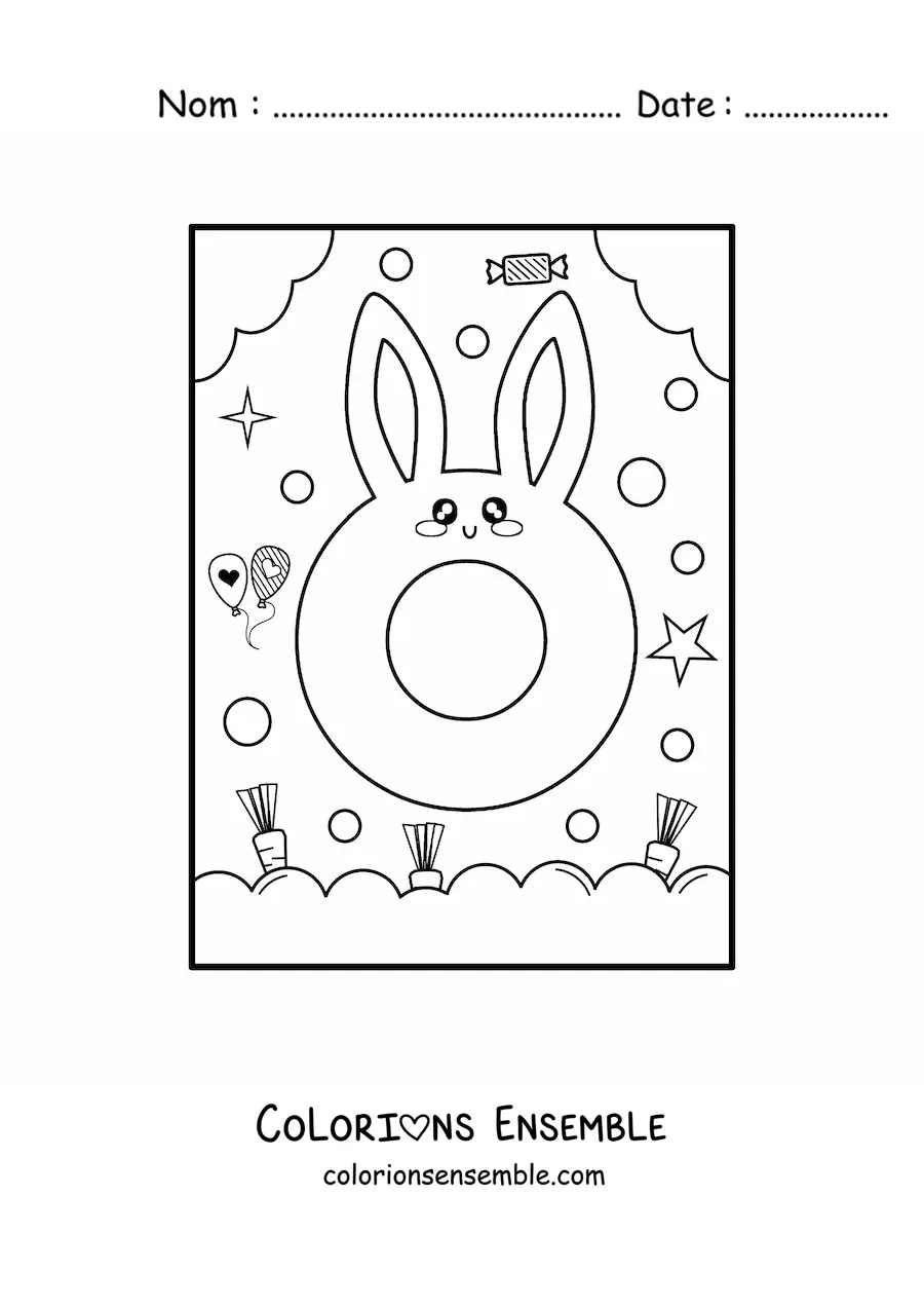 Image à colorier de la lettre O en forme de lapin kawaii animé