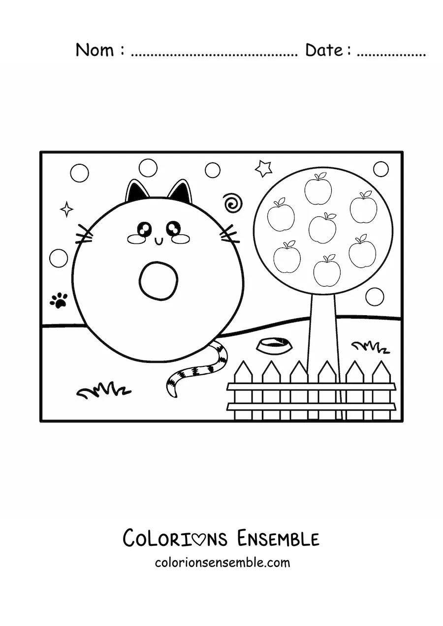 Image à colorier de la lettre O animée en forme de chat dans le parc