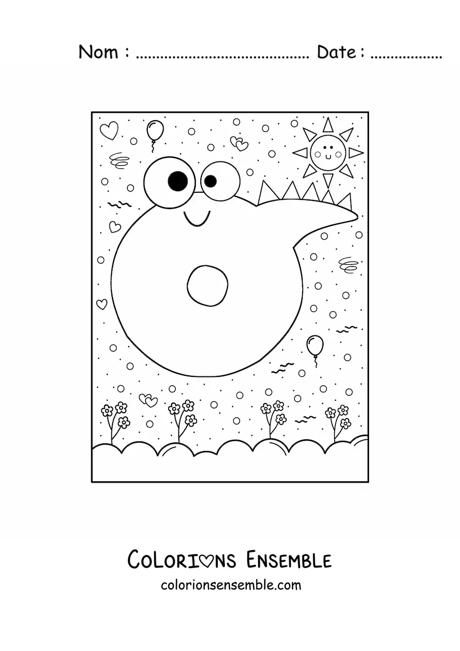 Image à colorier de la lettre O animée en forme de monstre de dessin animé