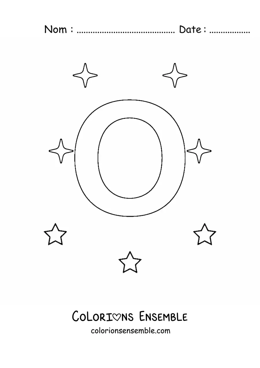 Image à colorier de la lettre O majuscule avec des étoiles