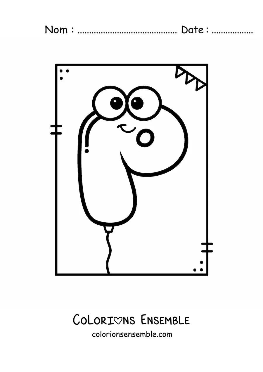 Image à colorier de la lettre P animée en forme de ballon