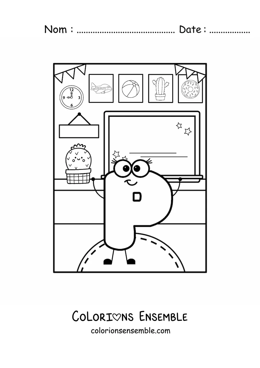 Image à colorier de la lettre P animée à l’école