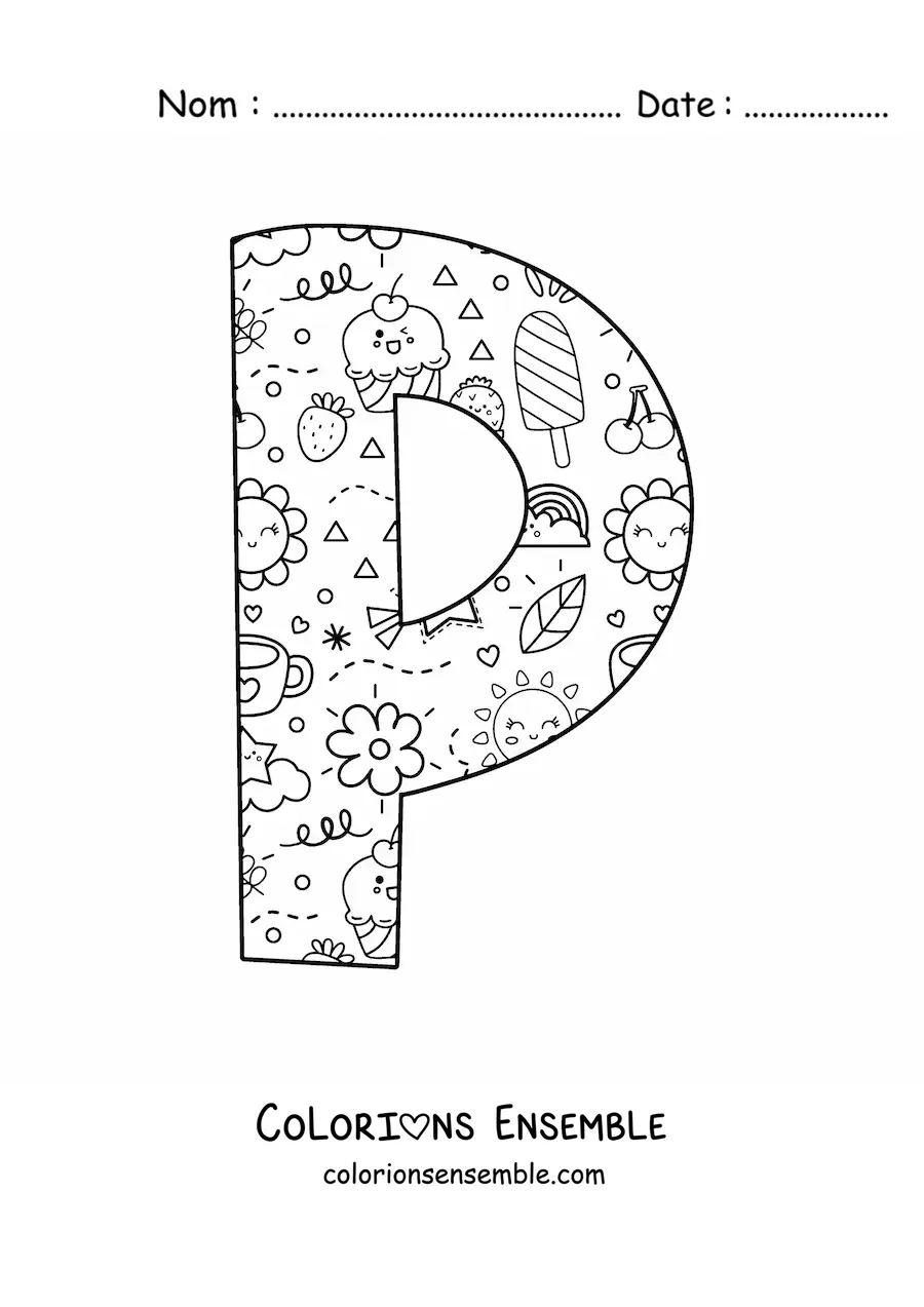 Image à colorier de la lettre P en dessin animé