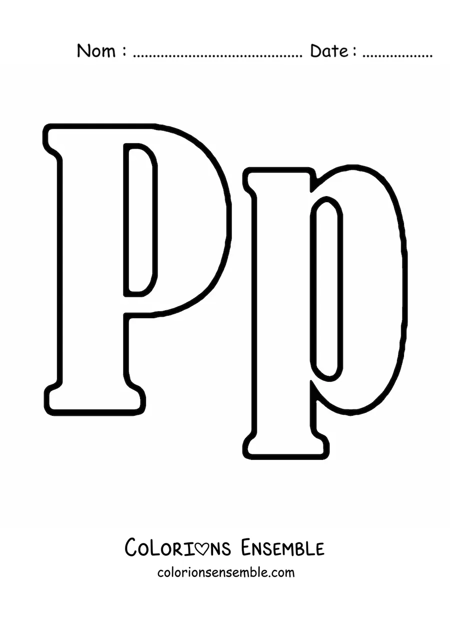Image à colorier de la lettre P majuscule et minuscule en grand