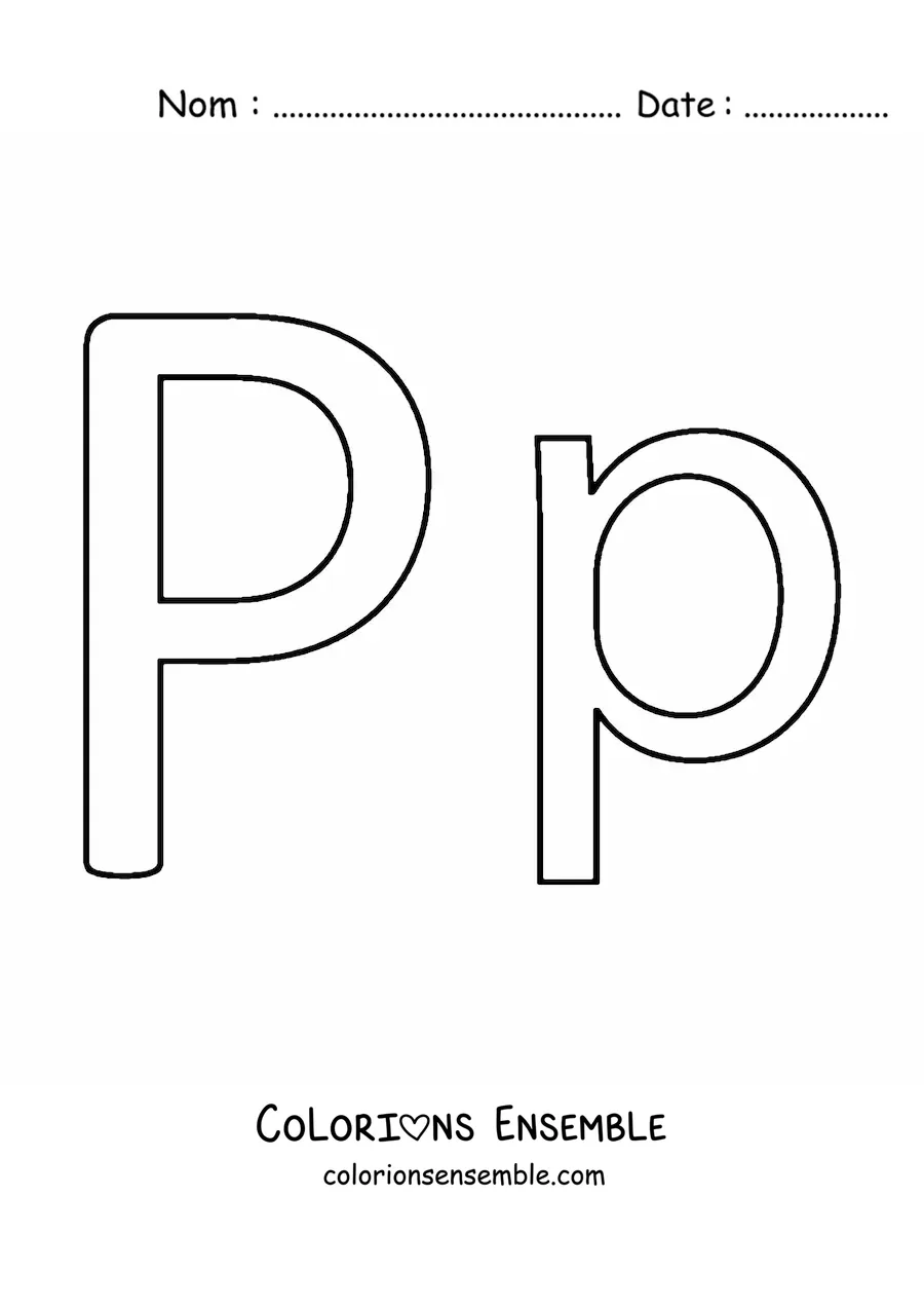 Image à colorier de la lettre P majuscule et minuscule, facile