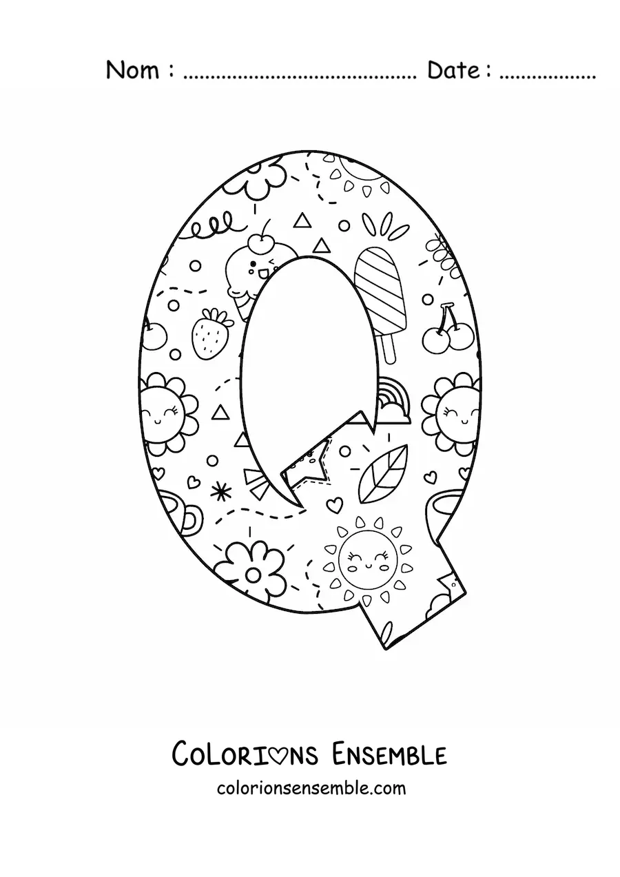 Image à colorier de la lettre Q en dessin animé