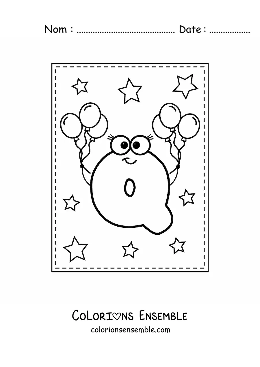Image à colorier de la lettre Q majuscule animée avec des ballons
