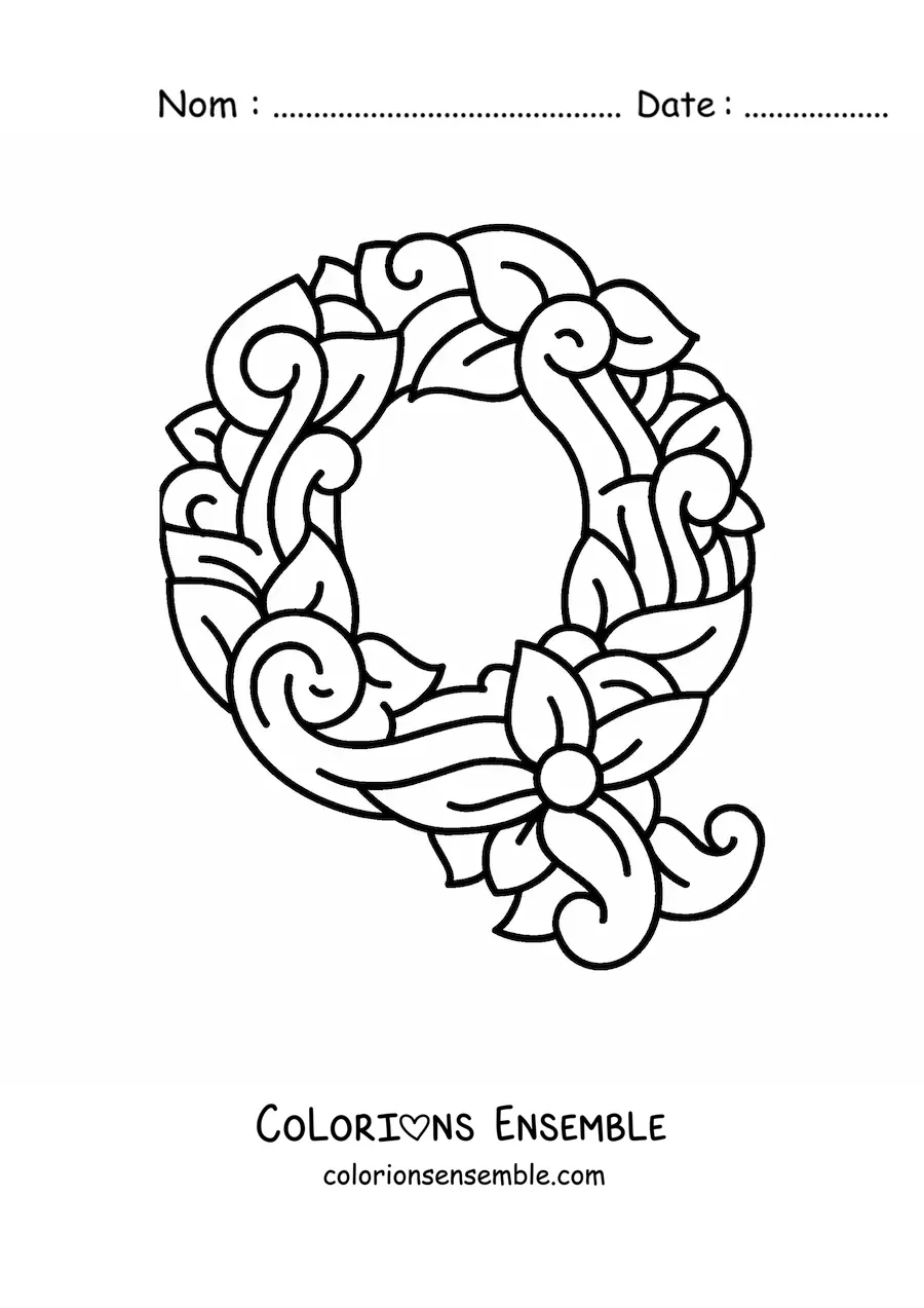 Image à colorier de la lettre Q majuscule décorée