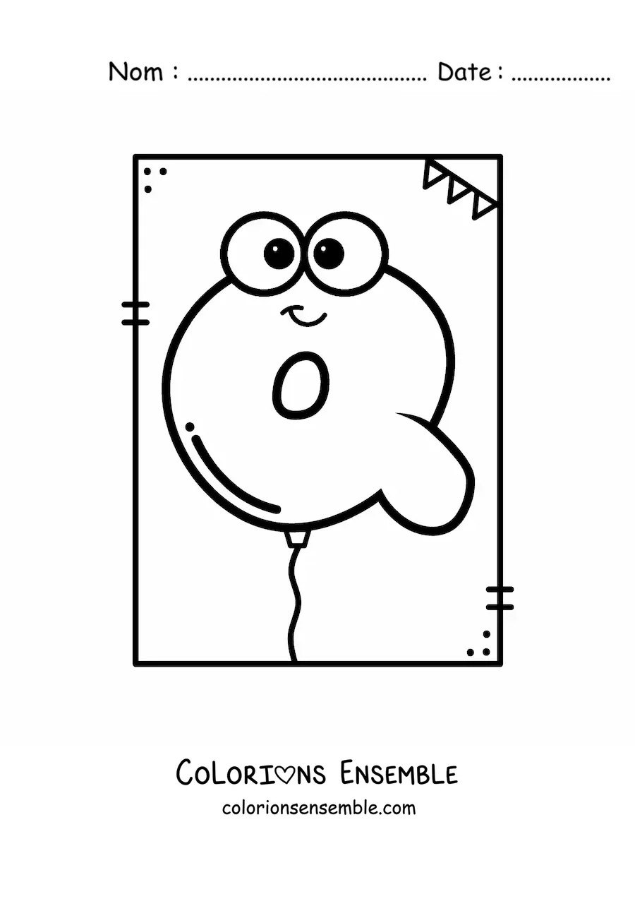 Image à colorier de la lettre Q animée en forme de ballon