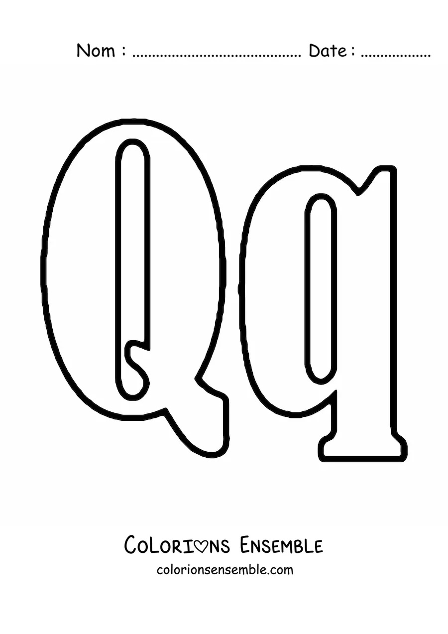 Image à colorier de la lettre Q majuscule et minuscule en grand