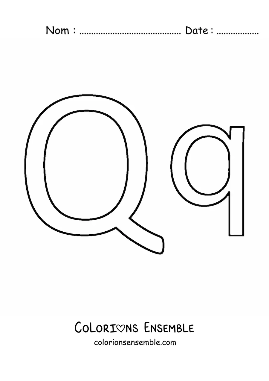 Image à colorier de la lettre Q en majuscule et en minuscule, version facile