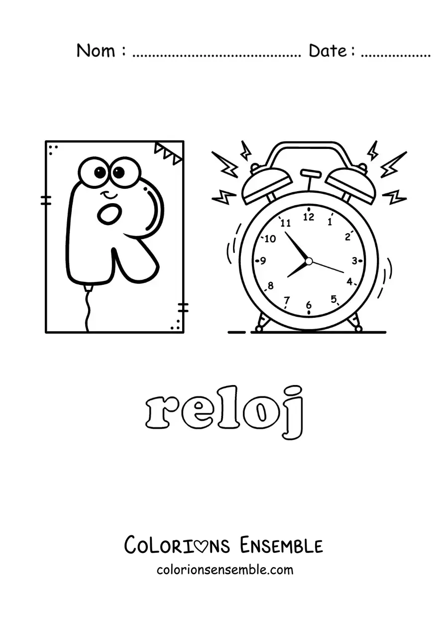 Image à colorier du R d'horloge