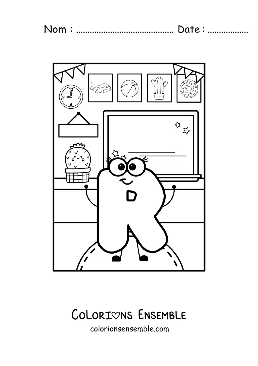 Image à colorier de la lettre R animée à l'école