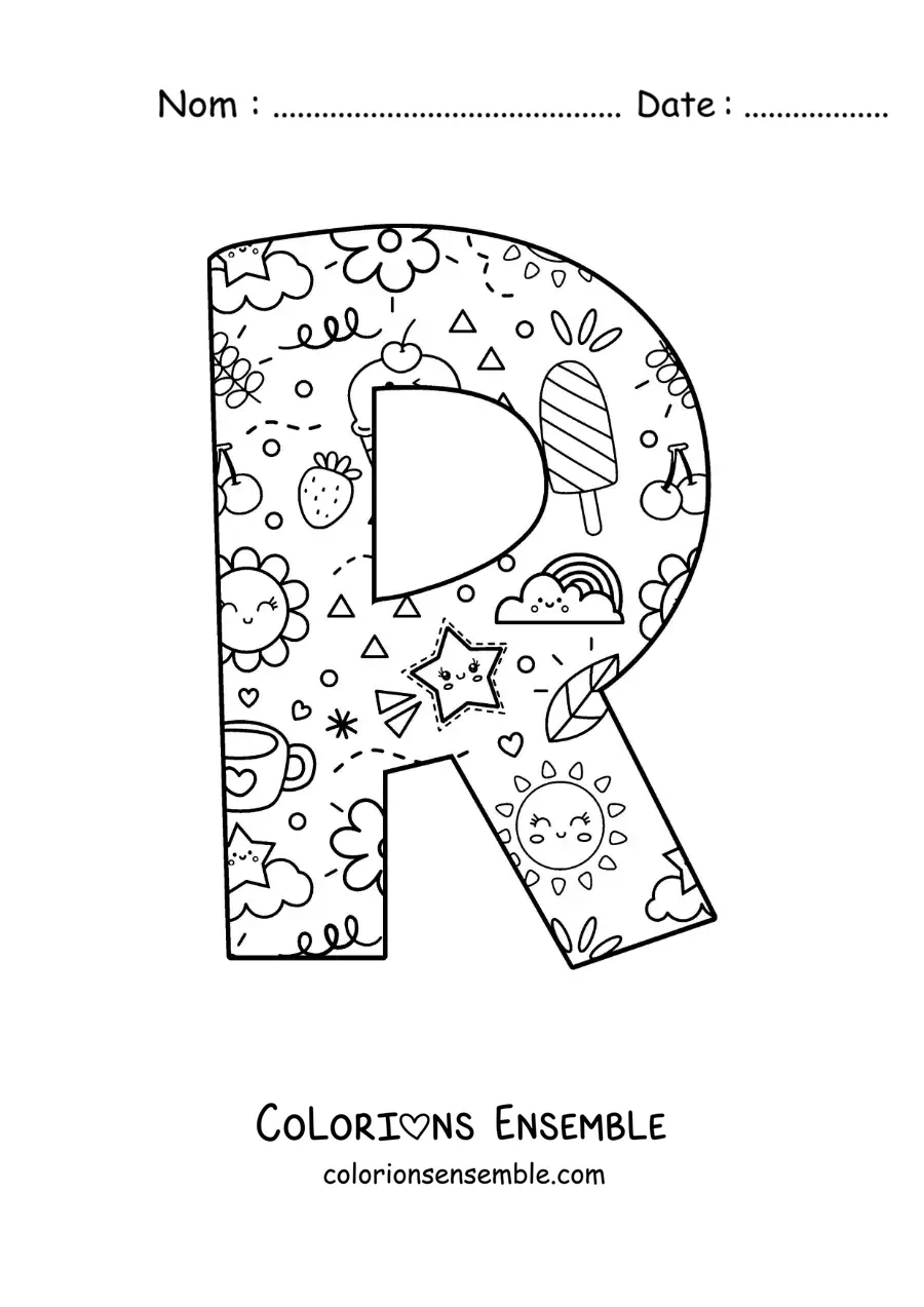 Image à colorier de la lettre R en dessin animé