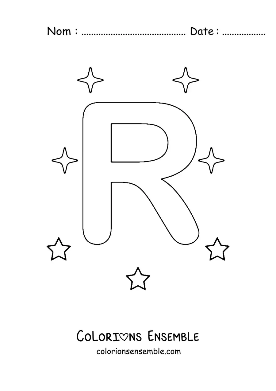 Image à colorier de la lettre R majuscule avec des étoiles