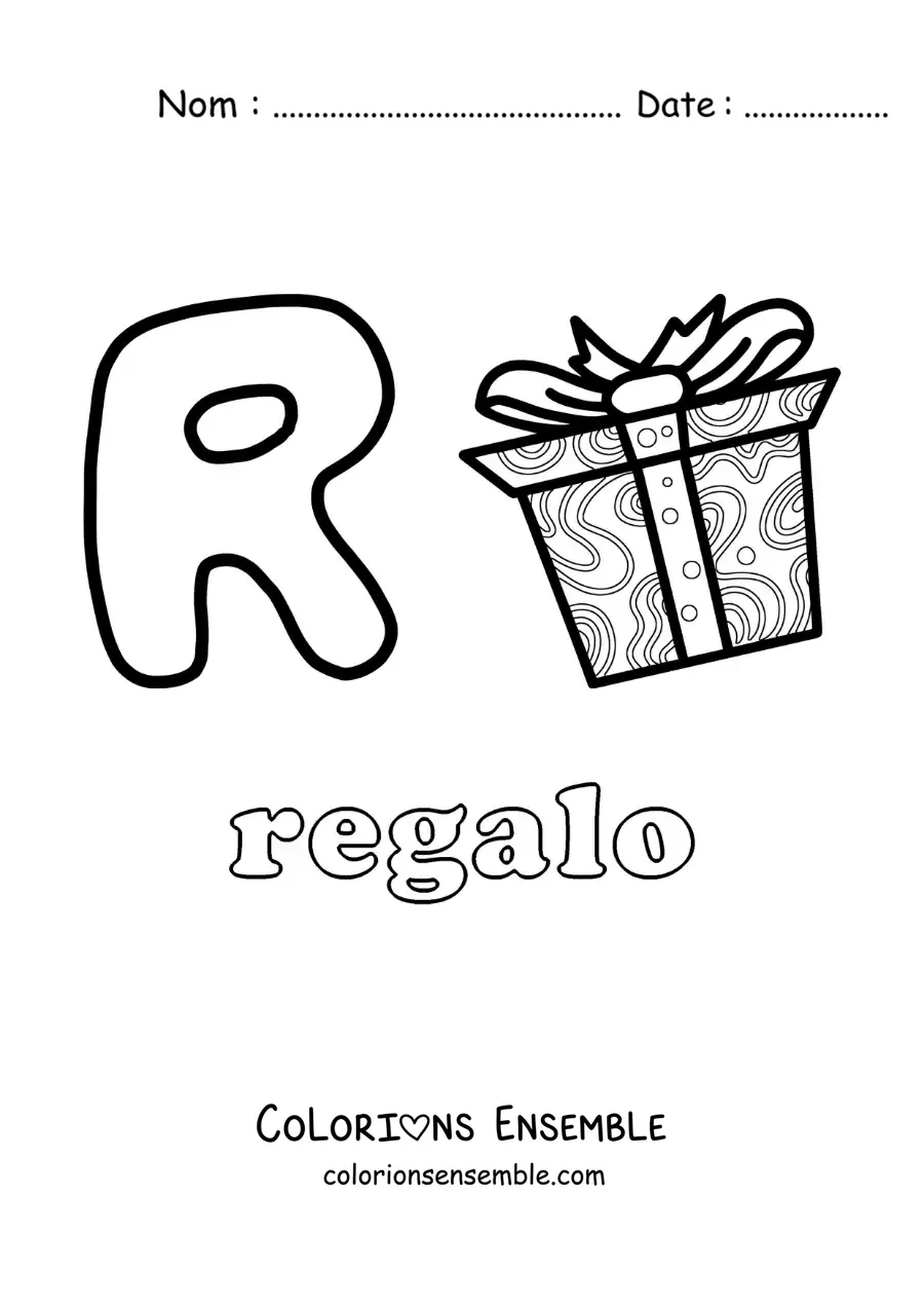 Image à colorier du R de cadeau