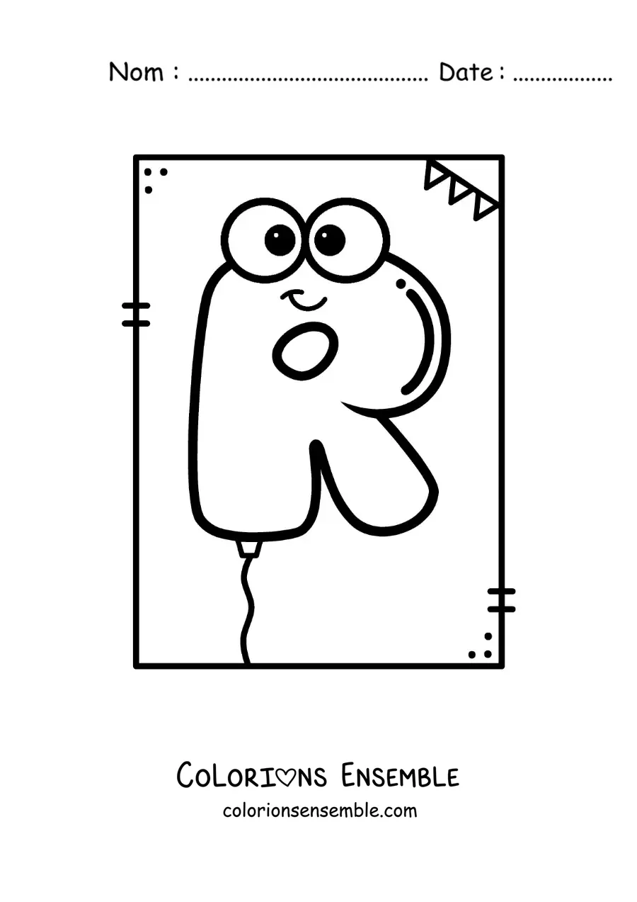 Image à colorier de la lettre R animée en forme de ballon