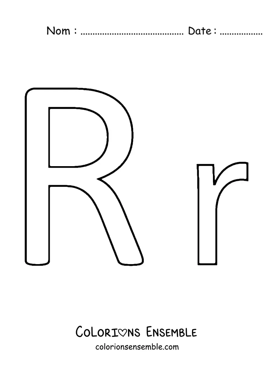 Image à colorier de la lettre R en majuscule et en minuscule, version facile