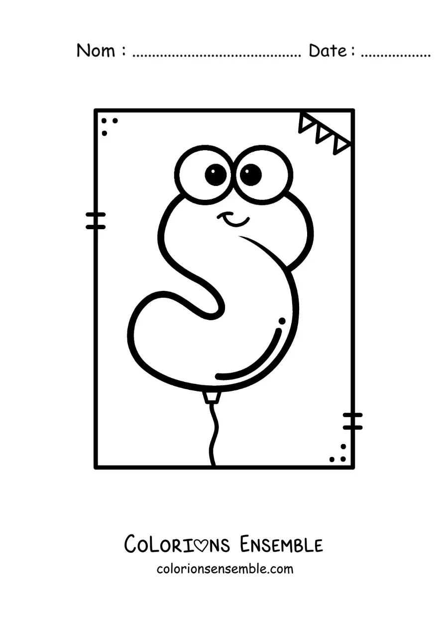 Image à colorier de la lettre S animée en forme de ballon