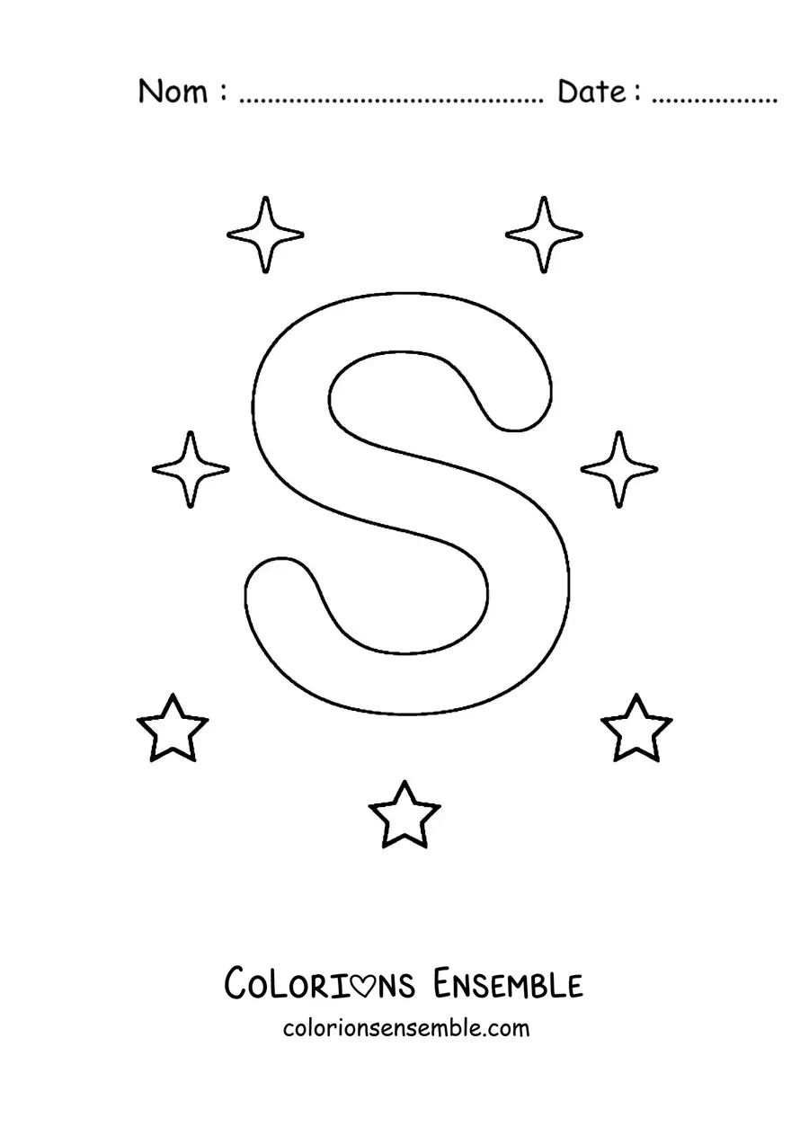 Image à colorier de la lettre S majuscule avec des étoiles