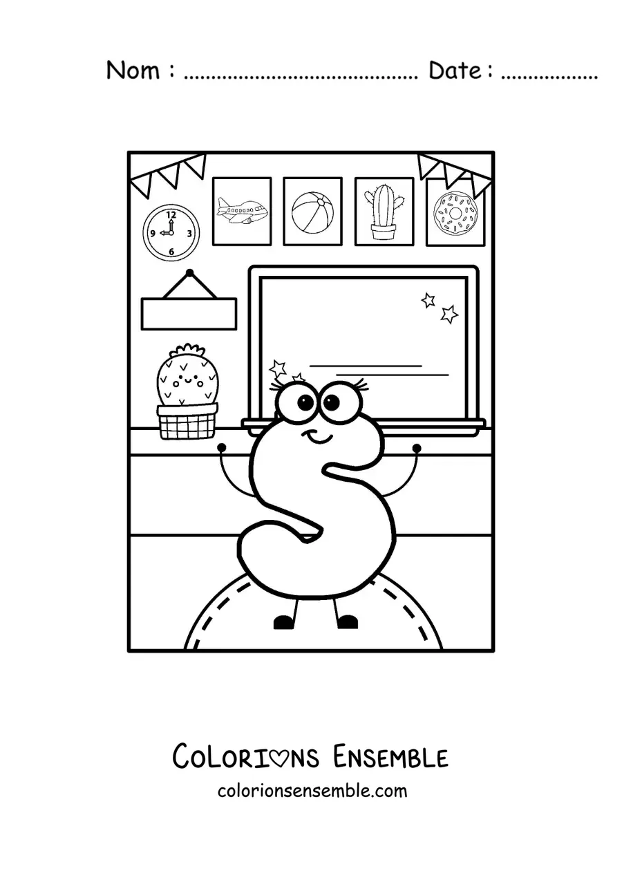 Image à colorier de la lettre S animée à l'école