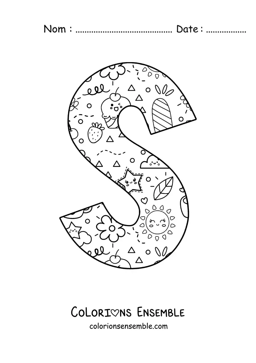 Image à colorier de la lettre S en dessin animé