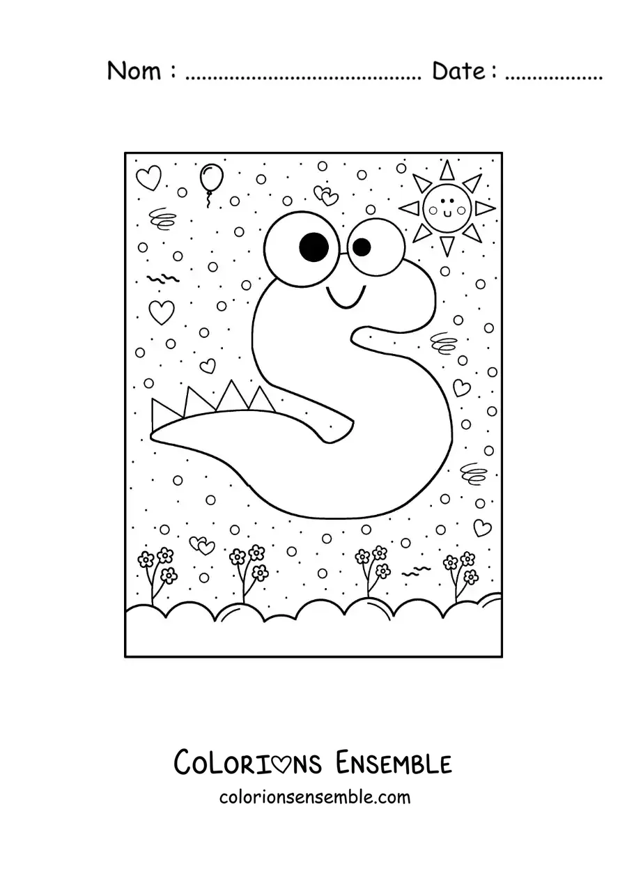 Image à colorier de la lettre S animée en forme de monstre de dessin animé