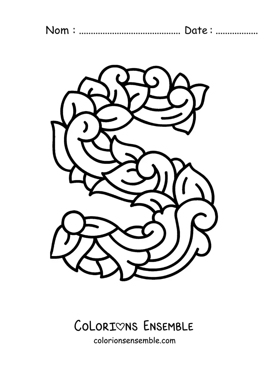 Image à colorier de la lettre S majuscule décorée