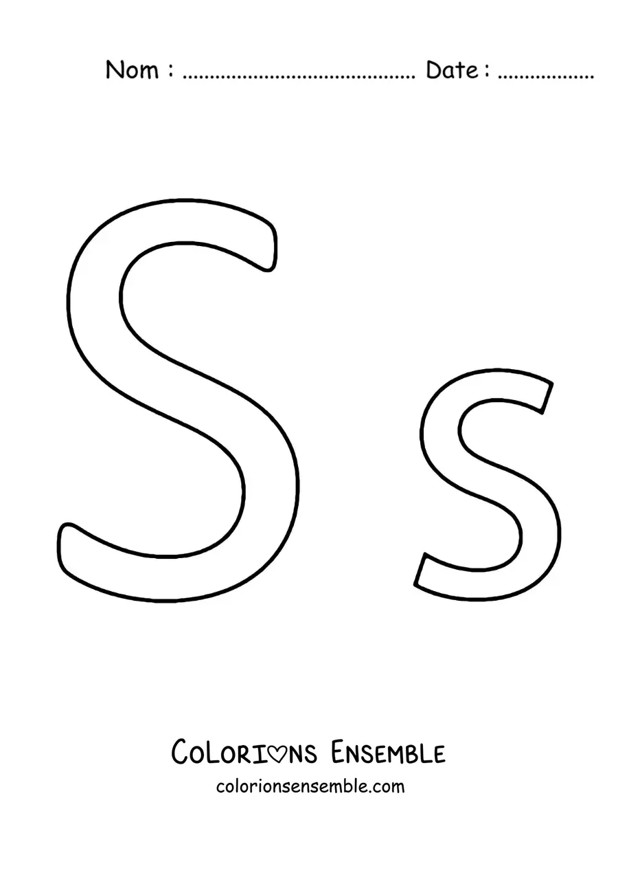 Image à colorier de la lettre S en majuscule et en minuscule, version facile