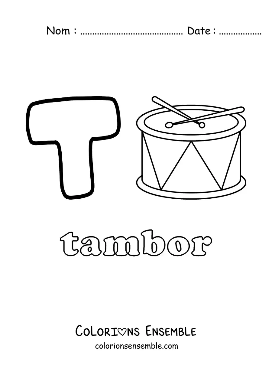 Image à colorier du T de tambour