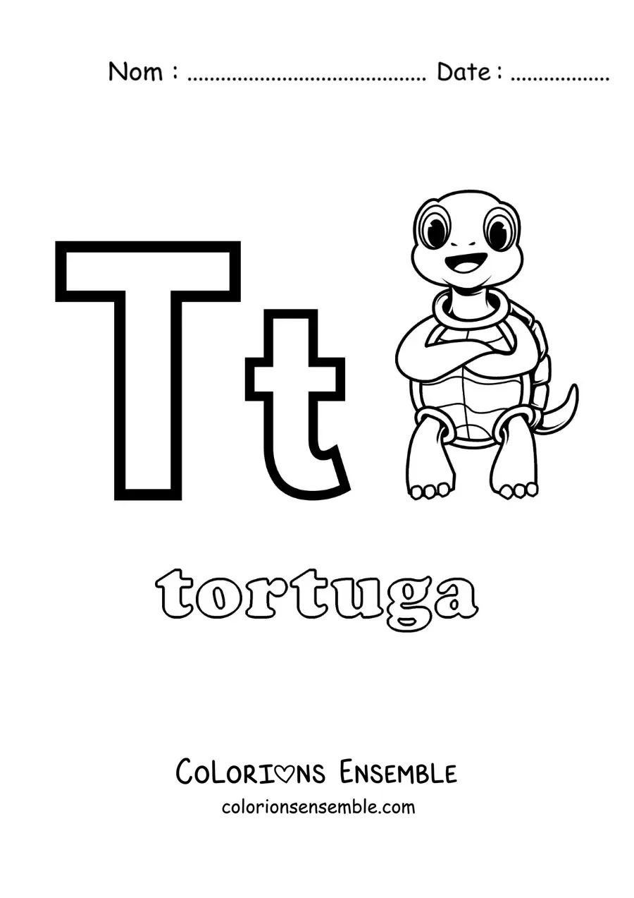 Image à colorier du T de tortue