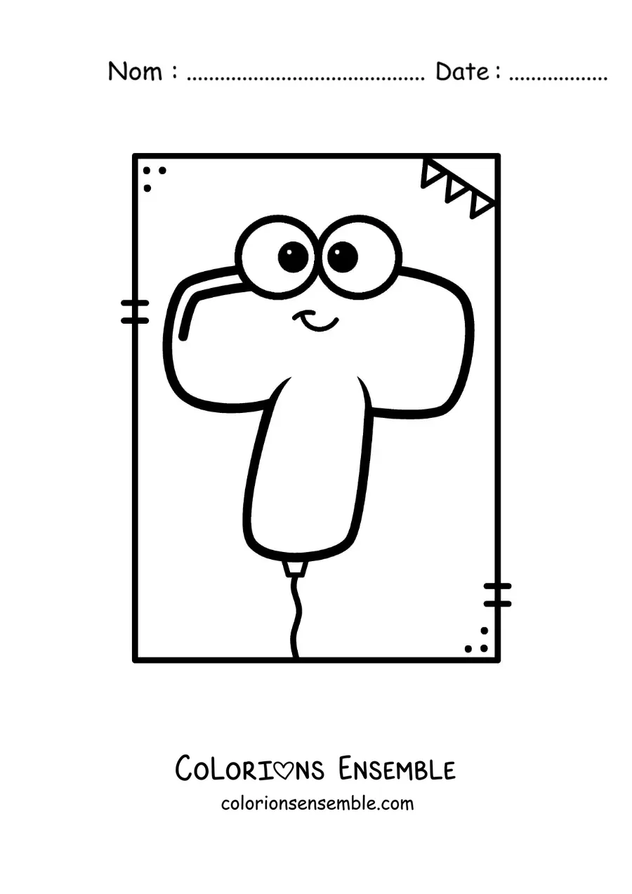 Image à colorier de la lettre T animée en forme de ballon
