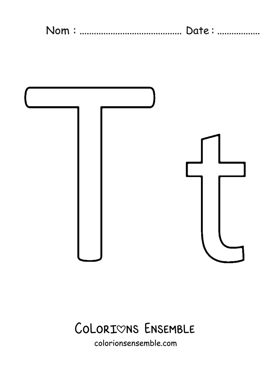 Image à colorier de la lettre T en majuscule et en minuscule, version facile